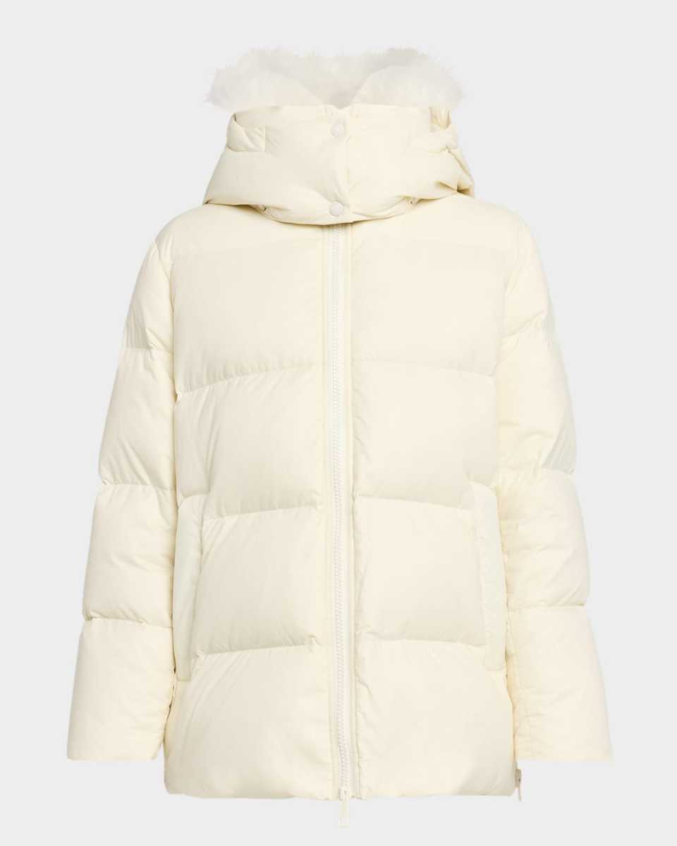 A-Line Down Jacket with Removable Hood & Fur Trim